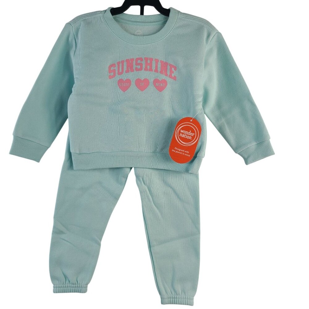 Wonder Nation Toddler 2-Piece Sunshine State Of Mind Fleece Outfit Aqua Sz 24M
